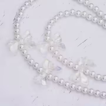 透明蝴蝶結×白色珍珠×手機斜背雙勾掛繩