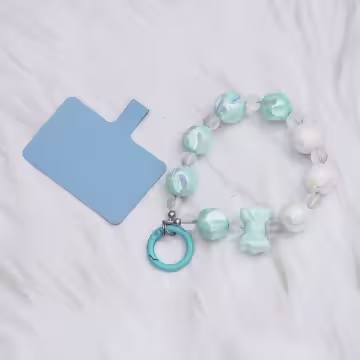 皺皺球撞色糖果×手機腕帶掛繩×藍色