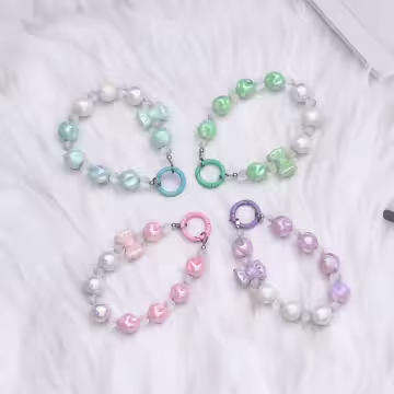 皺皺球撞色糖果×手機腕帶掛繩×藍色