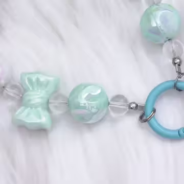 皺皺球撞色糖果×手機腕帶掛繩×藍色