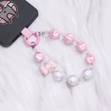 皺皺球撞色糖果×手機腕帶掛繩×粉紅