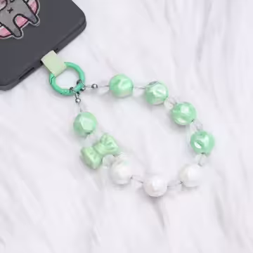 皺皺球撞色糖果×手機腕帶掛繩×綠色