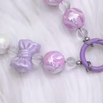 皺皺球撞色糖果×手機腕帶掛繩×紫色