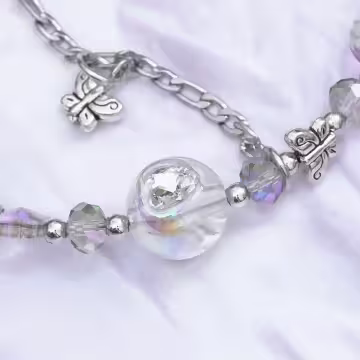 彩蝶水晶串珠×手機腕帶掛繩×紫色