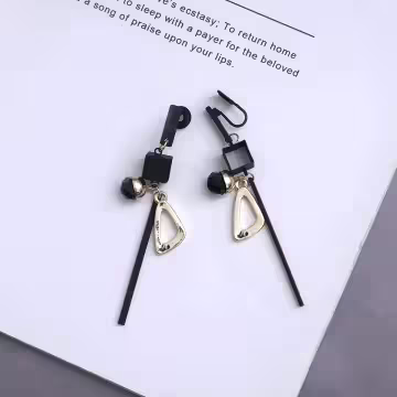 黑色幾何超長方塊×蚊香盤U型耳夾