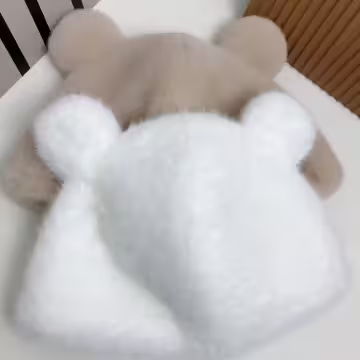 毛絨小熊×毛帽×米白
