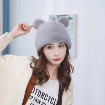 毛絨小熊×毛帽×灰色