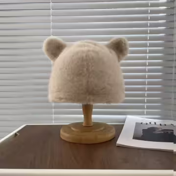 毛絨小熊×毛帽×卡其