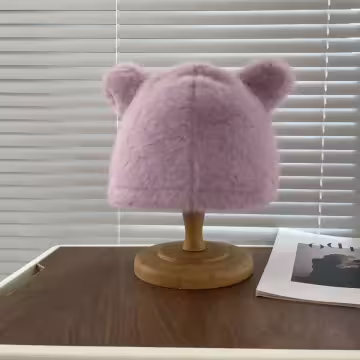 毛絨小熊×毛帽×粉紅