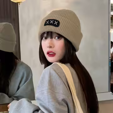 中性叉叉針織帽×毛帽×卡其