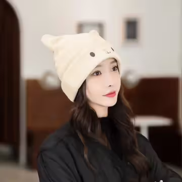 可愛喵喵×毛帽×卡其