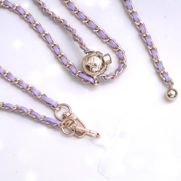 紫金小香風鍊條金屬球×手機斜背雙勾掛繩×紫金.avif
