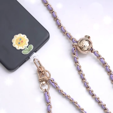 紫金小香風鍊條金屬球×手機斜背雙勾掛繩×紫金.avif