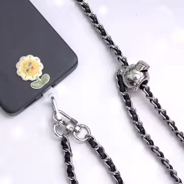 黑銀小香風鍊條金屬球×手機斜背雙勾掛繩×黑銀