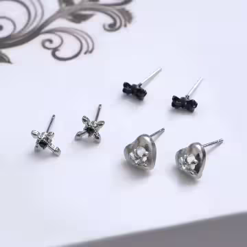 十字架愛心黑領結×三套件耳環組