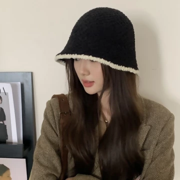 淑女毛絨漁夫帽×毛帽×黑色白邊.avif