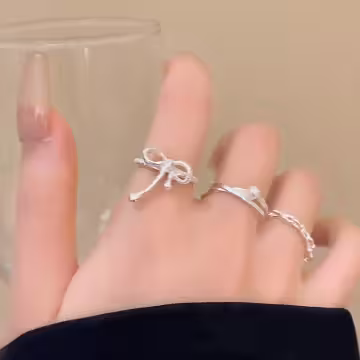 氣質綁帶蝴蝶結×三套件戒指組×銀色