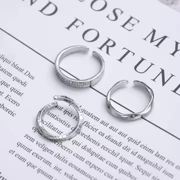 莫比烏斯扭轉數字×三套件戒指組×銀色