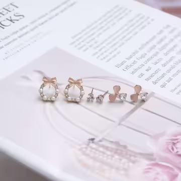 晶鑽花環三葉草×三套件耳環組