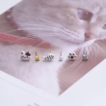 貓咪與雕魚燒×六套件單邊耳環組