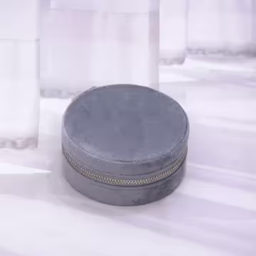 圓形植絨×拉鍊飾品盒×深灰