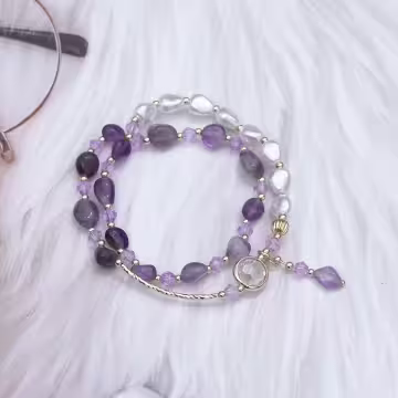 雙層巴洛克晶石珍珠×固定式串珠手鍊×共四色