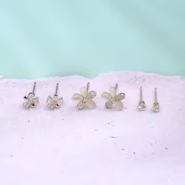 貓眼石輕奢鋯石花朵×三套件耳環組