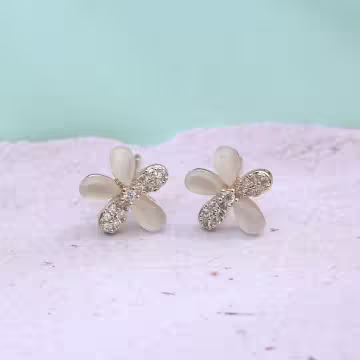 貓眼石輕奢鋯石花朵×三套件耳環組