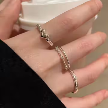 素雅桃心小水鑽×三套件戒指組×銀色