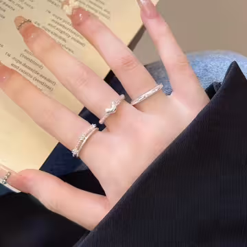 素雅桃心小水鑽×三套件戒指組×銀色