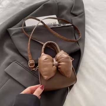 澎澎蝴蝶結小廢包×斜背包×棕咖