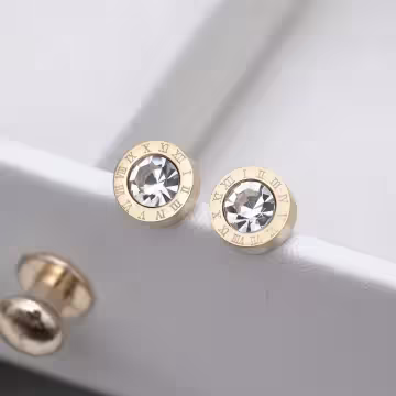 316鋼飾×羅馬數字晶鑽×耳釘×共二色