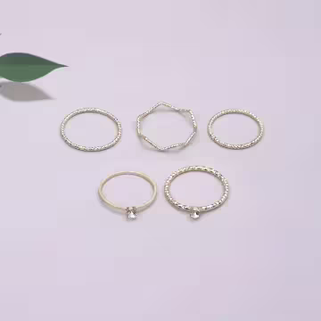 素圈細波環小晶鑽×五套件戒指組×金色