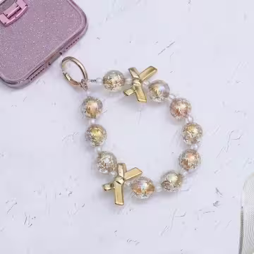 輕奢水晶球蝴蝶結×手機腕帶掛繩×金色