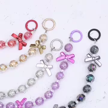 輕奢水晶球蝴蝶結×手機腕帶掛繩×銀色