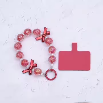 輕奢水晶球蝴蝶結×手機腕帶掛繩×紅色