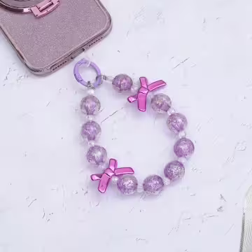 輕奢水晶球蝴蝶結×手機腕帶掛繩×紫色