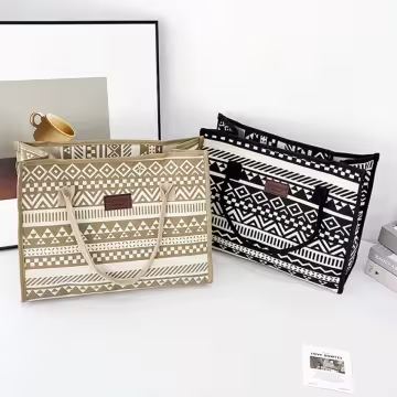 民族風線條圖騰印花×手提袋×黑色