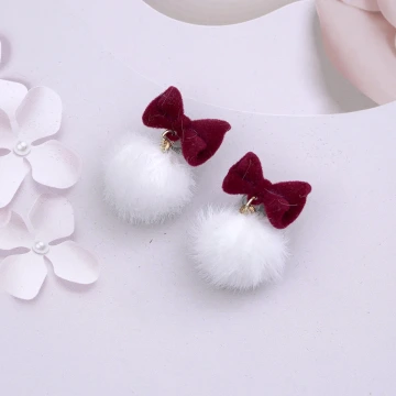 紅絲絨蝴蝶結毛球×吊墜耳環.avif
