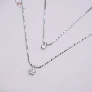925銀飾×單鑽五角星×雙層鎖骨項鍊.avif