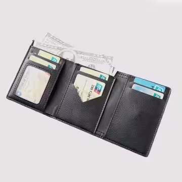 千鳥紋布面皮革×三折短皮夾×棕咖