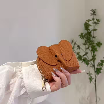 大象荔枝紋皮革×風琴卡夾×棕咖