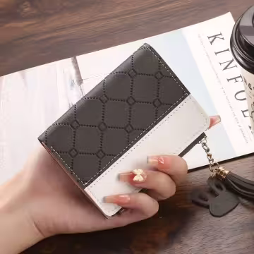 菱紋壓線×對折拉鍊短皮夾×黑色