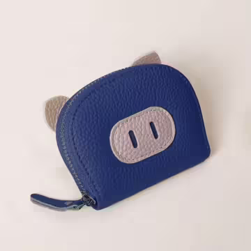 小豬鼻荔枝紋皮革×風琴卡夾×藍色
