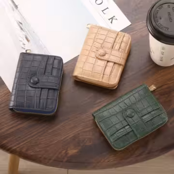 簡約鱷魚紋皮革×風琴卡夾×黑色