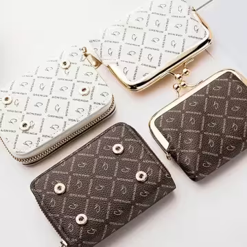 印花零錢口金包×雙層可拆×風琴卡夾×棕咖