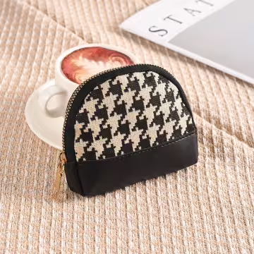 千鳥紋×拉鍊零錢包×黑色