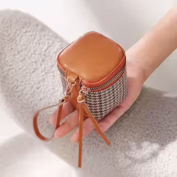 立體千鳥紋×手拿零錢包×棕咖