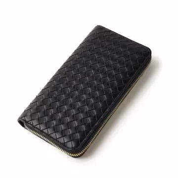 大編紋格紋×拉鍊長皮夾×黑色