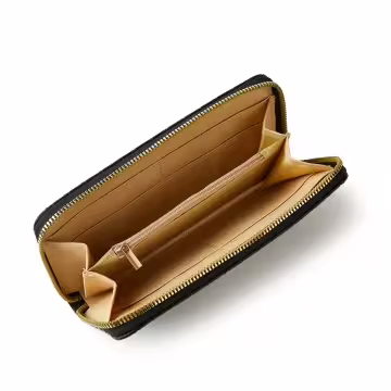 大編紋格紋×拉鍊長皮夾×黑色